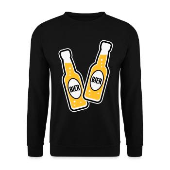 2 Bierflaschen Stoßen An (Bier Biertrinker POS 3C) - Unisex Pullover - Schwarz - Vorne - Alina (178cm) & Michal (187cm)