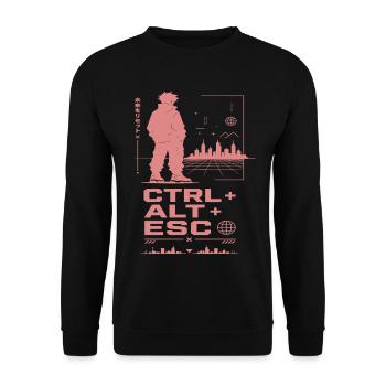 Cyberpunk Skyline CTRL ALT ESC - Unisex Pullover - Schwarz - Vorne - Alina (178cm) & Michal (187cm)