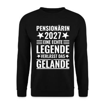 Pensionärin 2027 - Legende verlässt Gelände  - Unisex Pullover - Schwarz - Vorne - Alina (178cm) & Michal (187cm)