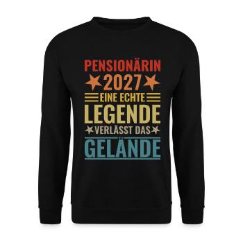 Pensionärin 2027 - Legende verlässt das Gelände  - Unisex Pullover - Schwarz - Vorne - Alina (178cm) & Michal (187cm)