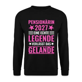 Pensionärin 2027 Legende verlässt Gelände - Unisex Pullover - Schwarz - Vorne - Alina (178cm) & Michal (187cm)