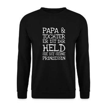 Papa Tochter Er Ist Ihr Held Sie Ist Seine Prinze - Unisex Pullover - Schwarz - Vorne - Alina (178cm) & Michal (187cm)