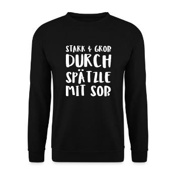 Stark Gro Durch Spätzle Mit So - Unisex Pullover - Schwarz - Vorne - Alina (178cm) & Michal (187cm)