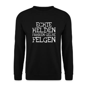 Echte Helden Fahren Gelbe Felgen - Unisex Pullover - Schwarz - Vorne - Alina (178cm) & Michal (187cm)
