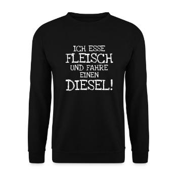 Ich Esse Fleisch Und Fahre Einen Diesel! - Unisex Pullover - Schwarz - Vorne - Alina (178cm) & Michal (187cm)