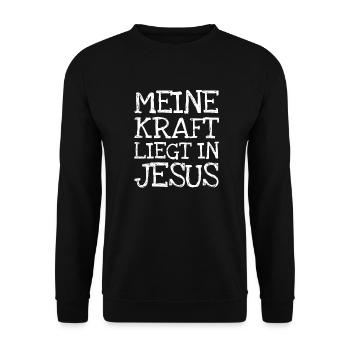 Meine Kraft Liegt In Jesus - Unisex Pullover - Schwarz - Vorne - Alina (178cm) & Michal (187cm)