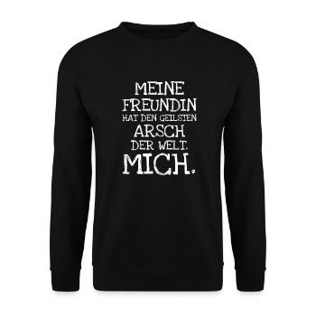 Meine Freundin Hat Den Geilsten Arsch Der We - Unisex Pullover - Schwarz - Vorne - Alina (178cm) & Michal (187cm)