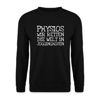 Physios Wir Retten Die Welt In Jogginghosen - Unisex Pullover - Schwarz - Vorne - Alina (178cm) & Michal (187cm)