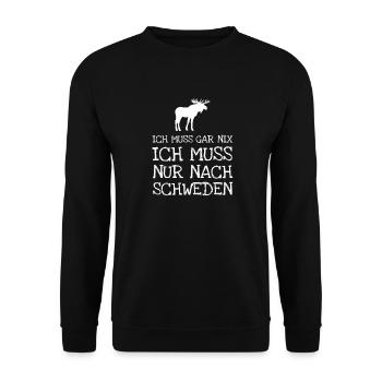 Ich Muss Gar Nix Ich Muss Nur Nach Schweden - Unisex Pullover - Schwarz - Vorne - Alina (178cm) & Michal (187cm)
