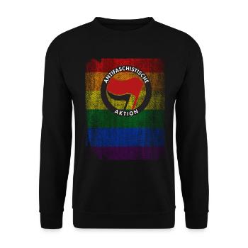 ANTIFASCHISTISCHE AKTION GEGEN FASCHISMUS - Unisex Pullover - Schwarz - Vorne - Alina (178cm) & Michal (187cm)