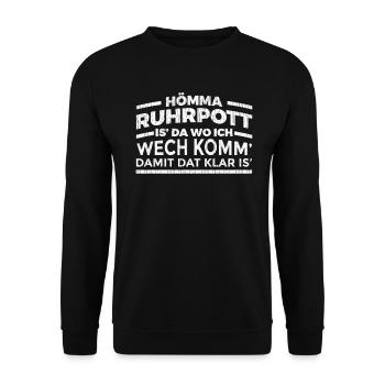 Hömma Ruhrpott! Ruhrgebiet Essen Dortmund Dialekt - Unisex Pullover - Schwarz - Vorne - Alina (178cm) & Michal (187cm)