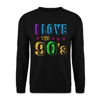 1990's 90s I Heart Nineties I Love the 90's Old - Unisex Pullover - Schwarz - Vorne - Alina (178cm) & Michal (187cm)