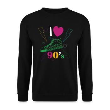 1990's 90s I Heart Nineties I Love the 90's Old - Unisex Pullover - Schwarz - Vorne - Alina (178cm) & Michal (187cm)