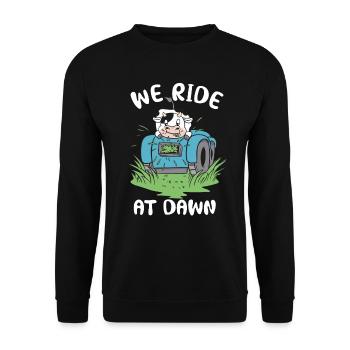 We Ride At Dawn Dad Lawn Mower Make Laugh Day Yard - Unisex Pullover - Schwarz - Vorne - Alina (178cm) & Michal (187cm)