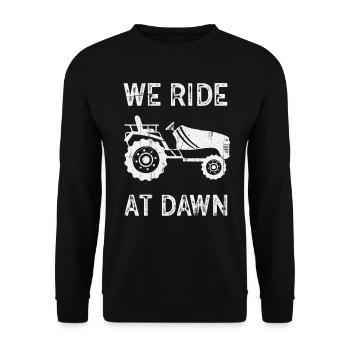 We Ride At Dawn Dad Lawn Mower Make Laugh Day Yard - Unisex Sweatshirt - black - Front - Alina (178cm) & Michal (187cm)