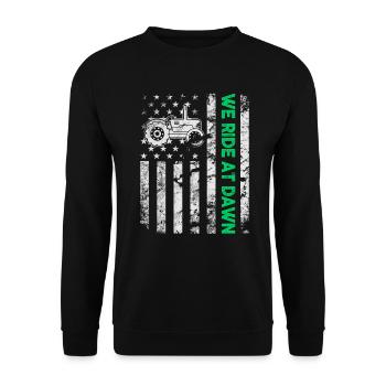 We Ride At Dawn Dad Lawn Mower Make Laugh Day Yard - Unisex Sweatshirt - black - Front - Alina (178cm) & Michal (187cm)