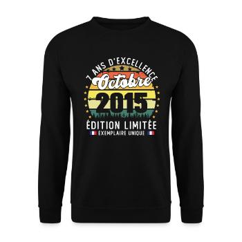 7 Ans Anniversaire Vintage Né en Octobre 2015 - Sweat-shirt Unisexe - noir - Devant - Alina (178cm) & Michal (187cm)