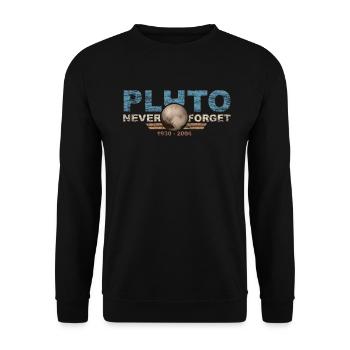 Never Forget Pluto Design Retro Style Funny Space - Unisex Pullover - Schwarz - Vorne - Alina (178cm) & Michal (187cm)