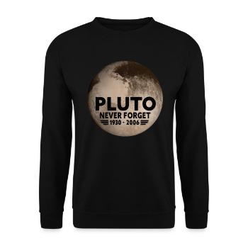 Never Forget Pluto Design Retro Style Funny Space - Unisex Pullover - Schwarz - Vorne - Alina (178cm) & Michal (187cm)