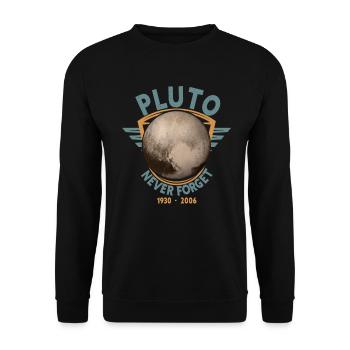 Never Forget Pluto Design Retro Style Funny Space - Unisex Pullover - Schwarz - Vorne - Alina (178cm) & Michal (187cm)