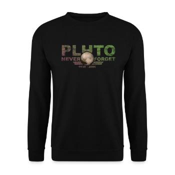 Never Forget Pluto Design Retro Style Funny Space - Unisex Pullover - Schwarz - Vorne - Alina (178cm) & Michal (187cm)