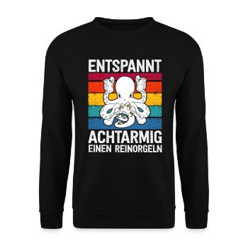 Entspannt Achtarmig Einen Reinorgeln - Unisex Pullover - Schwarz - Vorne - Alina (178cm) & Michal (187cm)