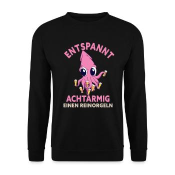 Entspannt Achtarmig Einen Reinorgeln - Unisex Pullover - Schwarz - Vorne - Alina (178cm) & Michal (187cm)