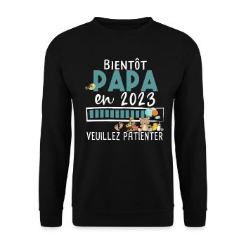Papa 2023 Père Bébé Naissance Parent Fils Fille - Sweat-shirt Unisexe - noir - Devant - Alina (178cm) & Michal (187cm)