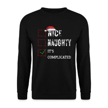 Nice Naughty C’est compliqué Liste de Noël Père Noël - Sweat-shirt Unisexe - noir - Devant - Alina (178cm) & Michal (187cm)
