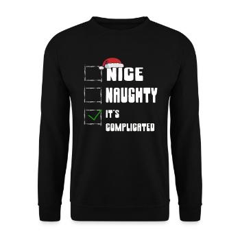 Nice Naughty C’est compliqué Liste de Noël Père Noël - Sweat-shirt Unisexe - noir - Devant - Alina (178cm) & Michal (187cm)