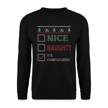 Nice Naughty C’est compliqué Liste de Noël Père Noël - Sweat-shirt Unisexe - noir - Devant - Alina (178cm) & Michal (187cm)