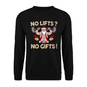 No Lifts No Gifts Christmas Gym Ugly Santa - Unisex Pullover - Schwarz - Vorne - Alina (178cm) & Michal (187cm)
