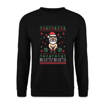 No Lifts No Gifts Christmas Gym Ugly Santa - Unisex Pullover - Schwarz - Vorne - Alina (178cm) & Michal (187cm)