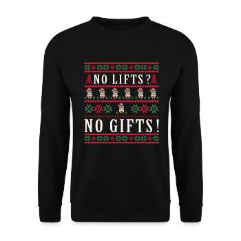 No Lifts No Gifts Christmas Gym Ugly Santa - Unisex Pullover - Schwarz - Vorne - Alina (178cm) & Michal (187cm)