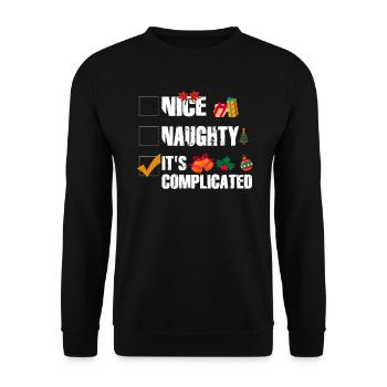 Nice Naughty C’est compliqué Liste de Noël Père Noël - Sweat-shirt Unisexe - noir - Devant - Alina (178cm) & Michal (187cm)