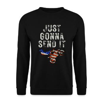 Just Gonna Send It American Flag Motocross - Unisex Pullover - Schwarz - Vorne - Alina (178cm) & Michal (187cm)
