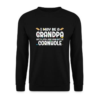 I May Be A Grandpa But I'll Still Kick Cornhole - Unisex Sweatshirt - black - Front - Alina (178cm) & Michal (187cm)