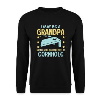 I May Be A Grandpa But I'll Still Kick Cornhole - Unisex Sweatshirt - black - Front - Alina (178cm) & Michal (187cm)