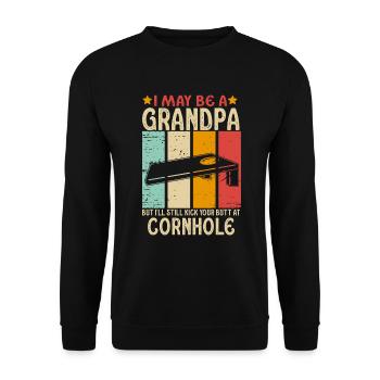 I May Be A Grandpa But I'll Still Kick Cornhole - Unisex Sweatshirt - black - Front - Alina (178cm) & Michal (187cm)