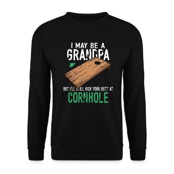 I May Be A Grandpa But I'll Still Kick Cornhole - Unisex Sweatshirt - black - Front - Alina (178cm) & Michal (187cm)