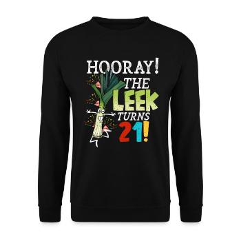 21ème jour BHooray Le poireau a 21 ans - Sweat-shirt Unisexe - noir - Devant - Alina (178cm) & Michal (187cm)