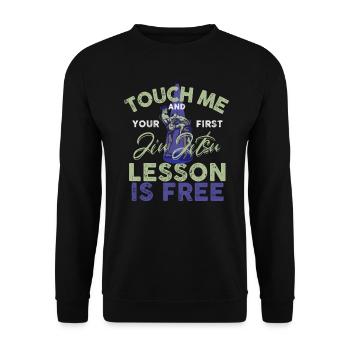 Touch Me And Your First Jiu Jitsu Lesson Is Free - Unisex Sweatshirt - black - Front - Alina (178cm) & Michal (187cm)