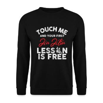 Touch Me And Your First Jiu Jitsu Lesson Is Free - Unisex Sweatshirt - black - Front - Alina (178cm) & Michal (187cm)