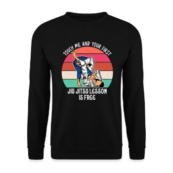 Touch Me And Your First Jiu Jitsu Lesson Is Free - Unisex Sweatshirt - black - Front - Alina (178cm) & Michal (187cm)