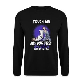 Touch Me And Your First Jiu Jitsu Lesson Is Free - Unisex Sweatshirt - black - Front - Alina (178cm) & Michal (187cm)
