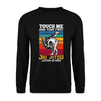 Touch Me And Your First Jiu Jitsu Lesson Is Free - Unisex Sweatshirt - black - Front - Alina (178cm) & Michal (187cm)