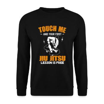 Touch Me And Your First Jiu Jitsu Lesson Is Free - Unisex Sweatshirt - black - Front - Alina (178cm) & Michal (187cm)