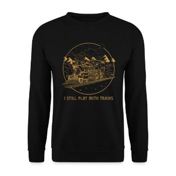 I Still Play With Trains Locomotive Engine Drivers - Unisex Pullover - Schwarz - Vorne - Alina (178cm) & Michal (187cm)