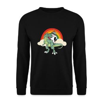 Dabbing Einhorn Reiten T Rex Jungen Mädchen Halloween - Unisex Pullover - Schwarz - Vorne - Alina (178cm) & Michal (187cm)
