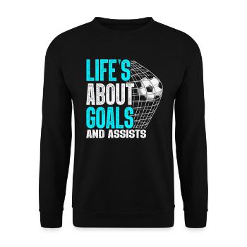 Im Leben geht es um Tore und Vorlagen Futbol Fußball - Unisex Pullover - Schwarz - Vorne - Alina (178cm) & Michal (187cm)